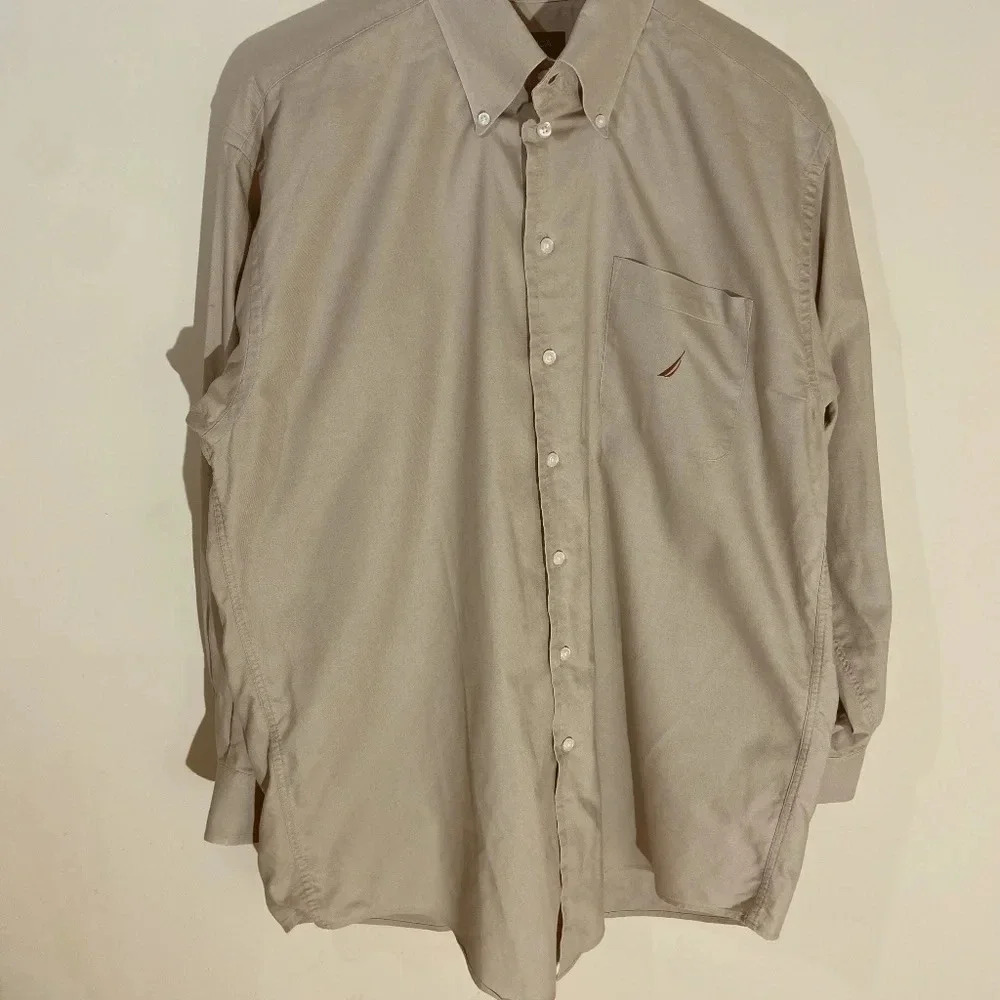 Nautica Khaki Vintage Oxford Button Down Shirt, 16, 32/33